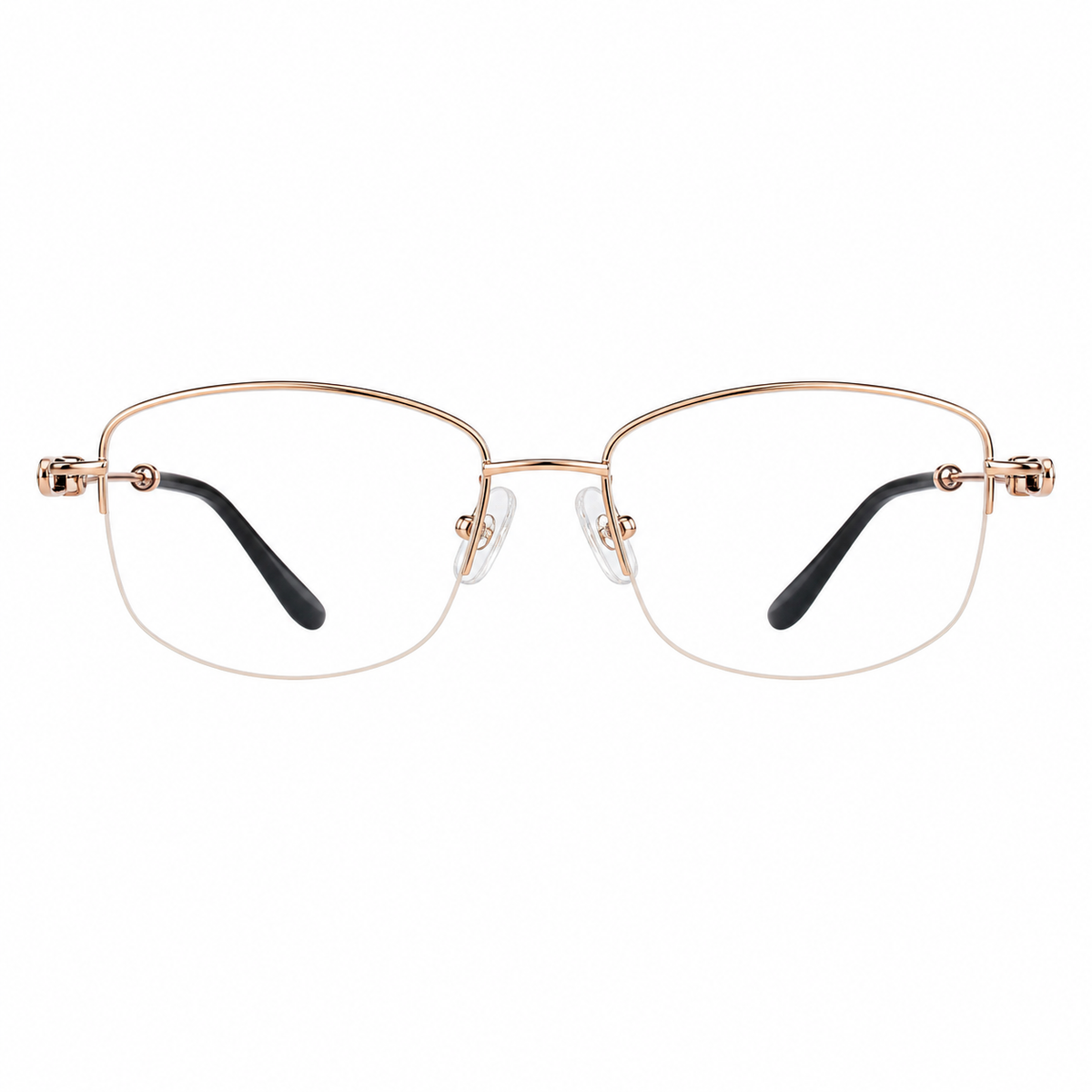 Gold pure titanium semi-rimless glasses, front product view
