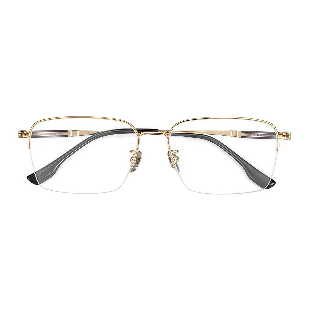 Gold pure titanium semi-rimless glasses, front product view