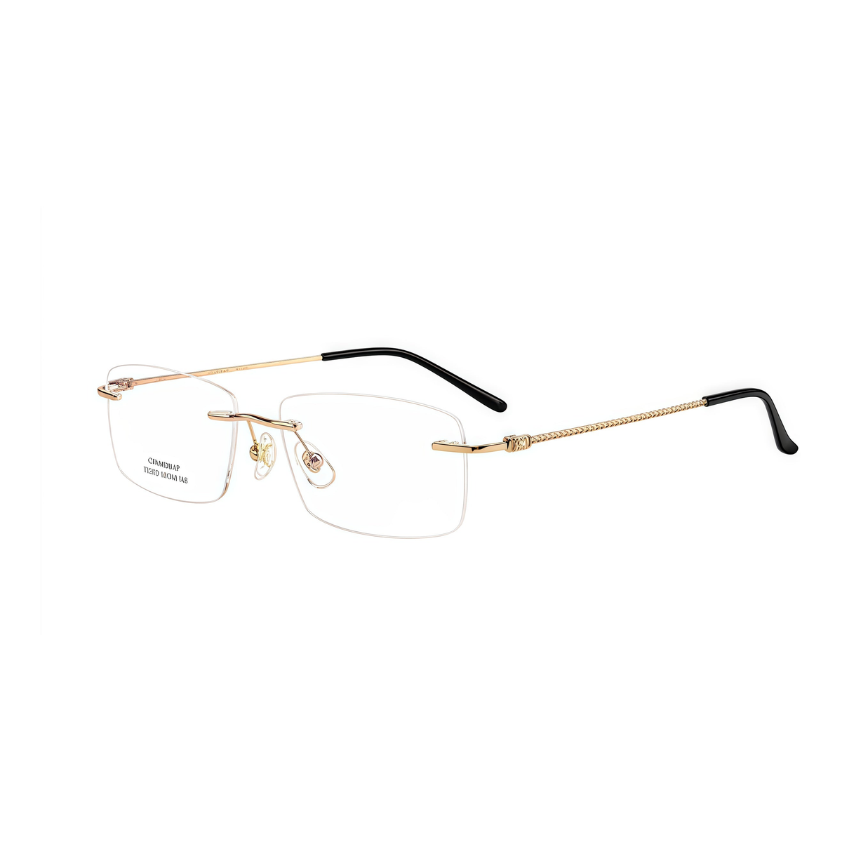 Gold semi-titanium rimless glasses, 45-degree product view
