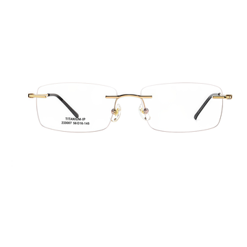 Gold semi-titanium rimless glasses, front product view