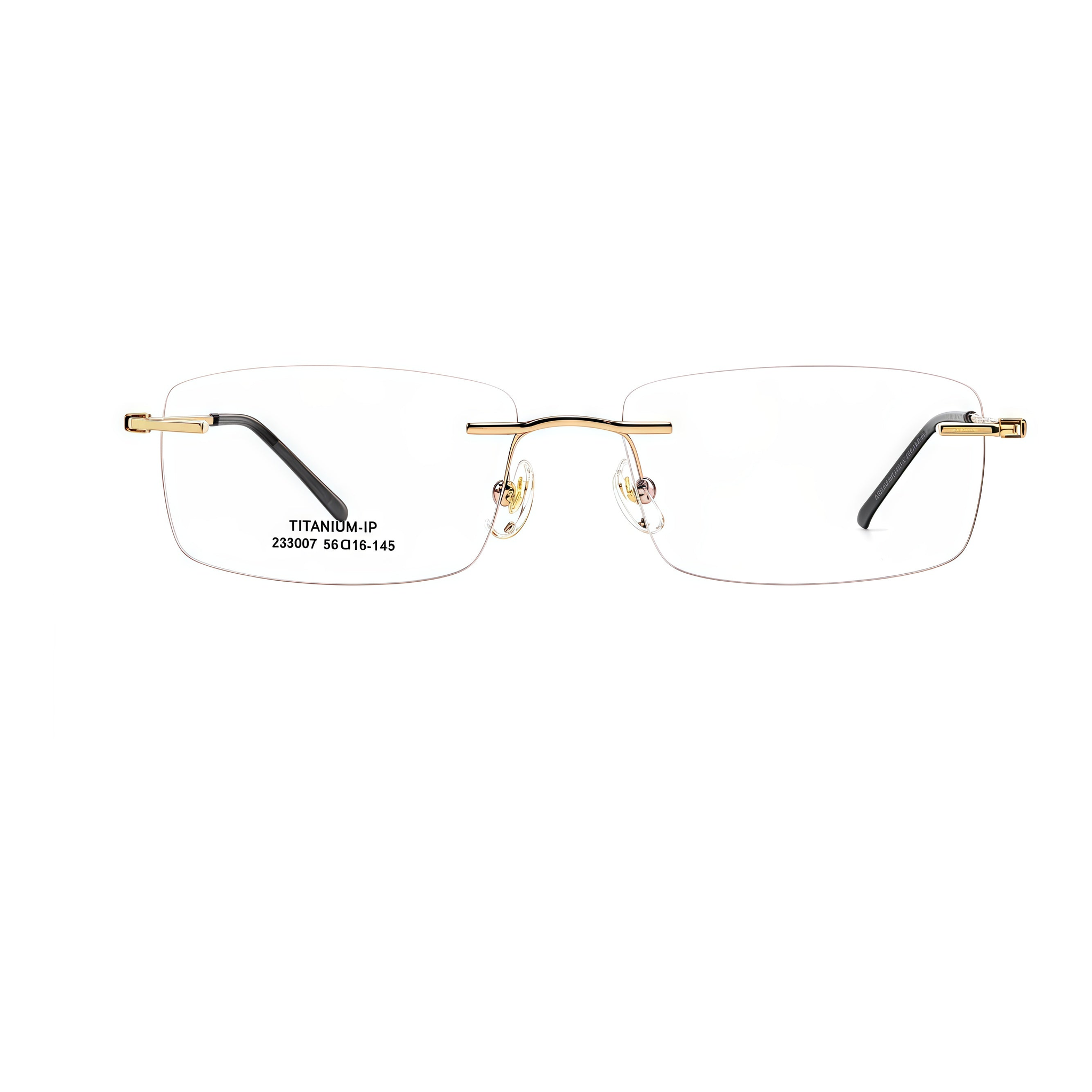 Gold semi-titanium rimless glasses, front product view