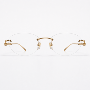 Gold semi-titanium rounded rimless glasses, front product view