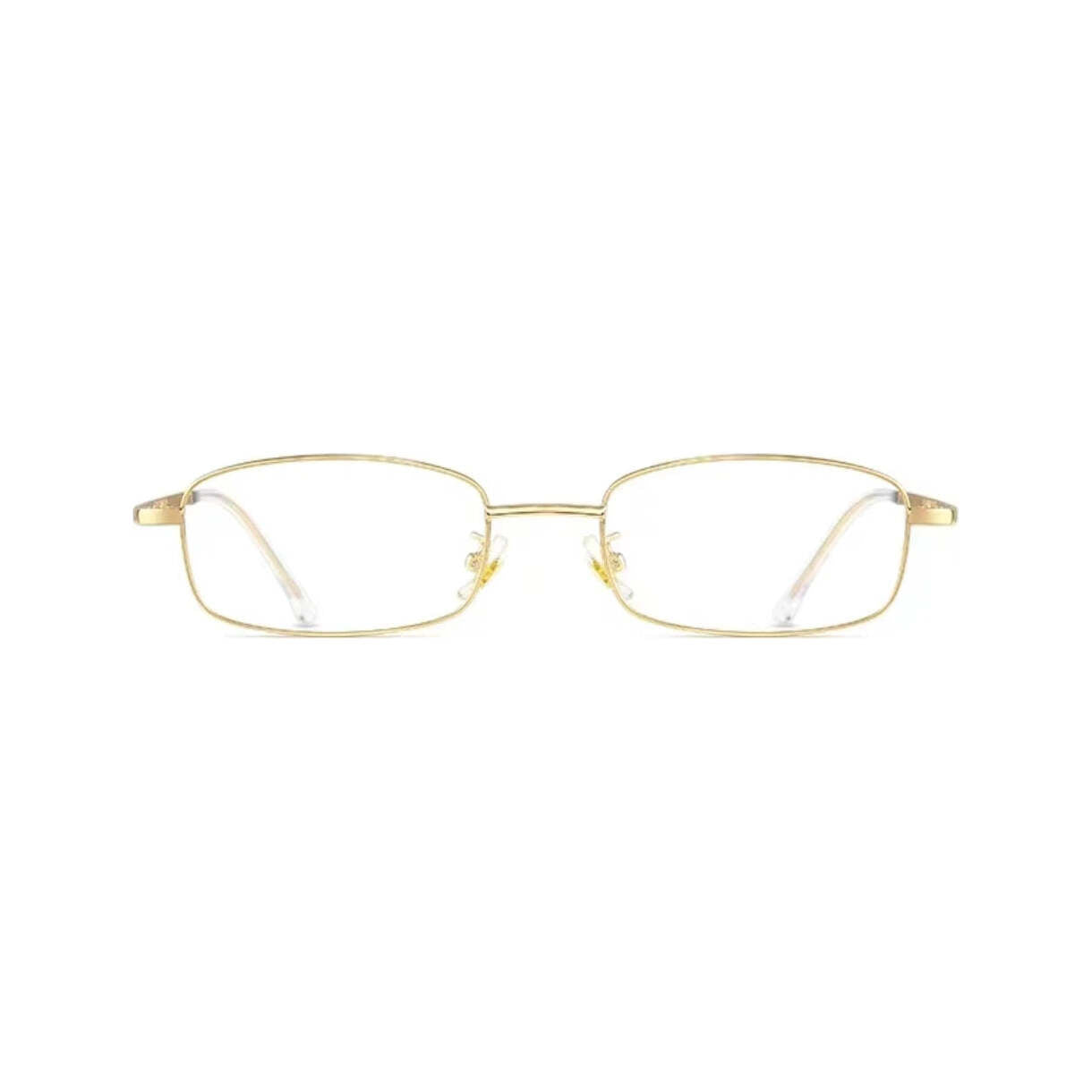 Gold small-fit alloy rectangular full-rim glasses, front product view
