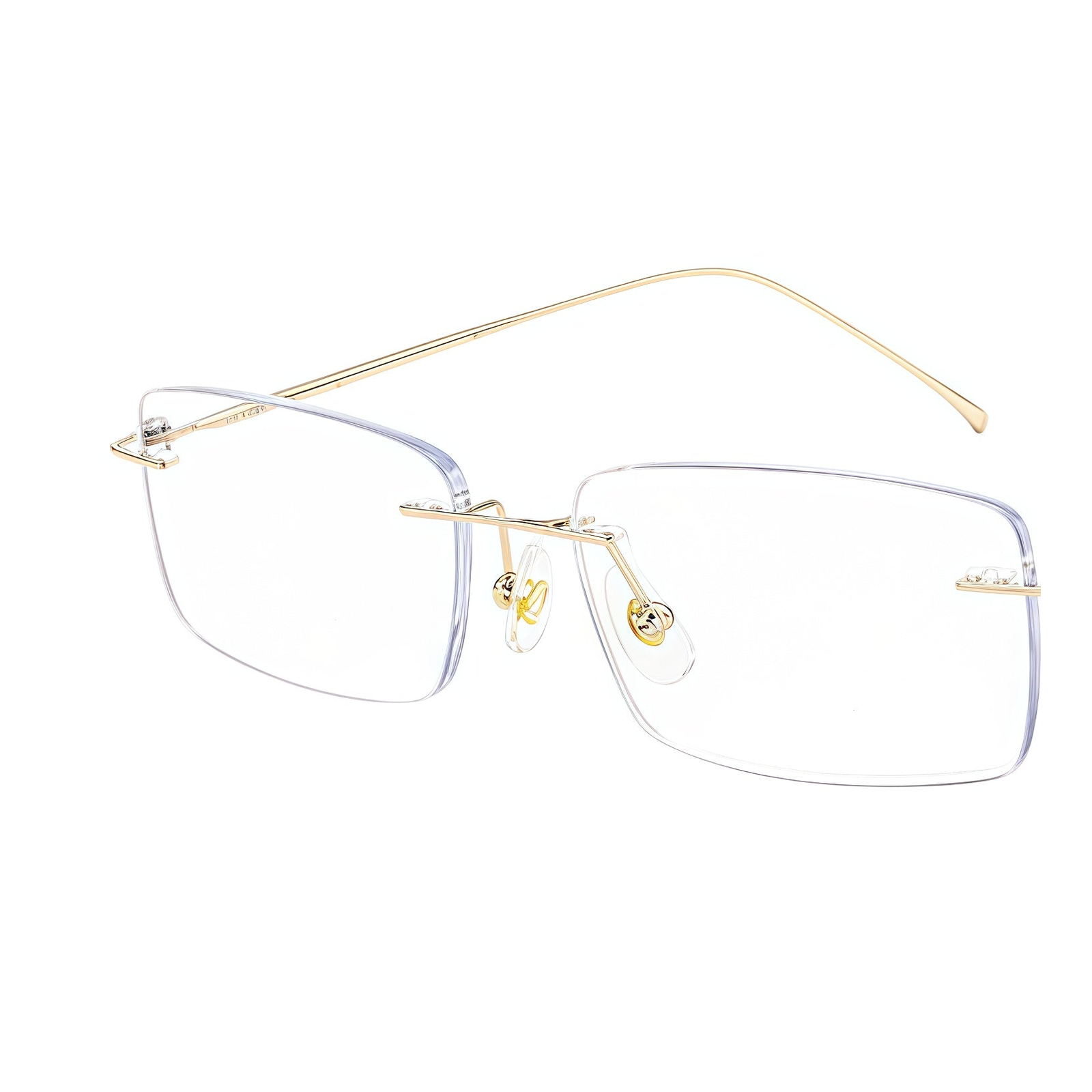 Gold titanium rimless glasses, 45-degree product view