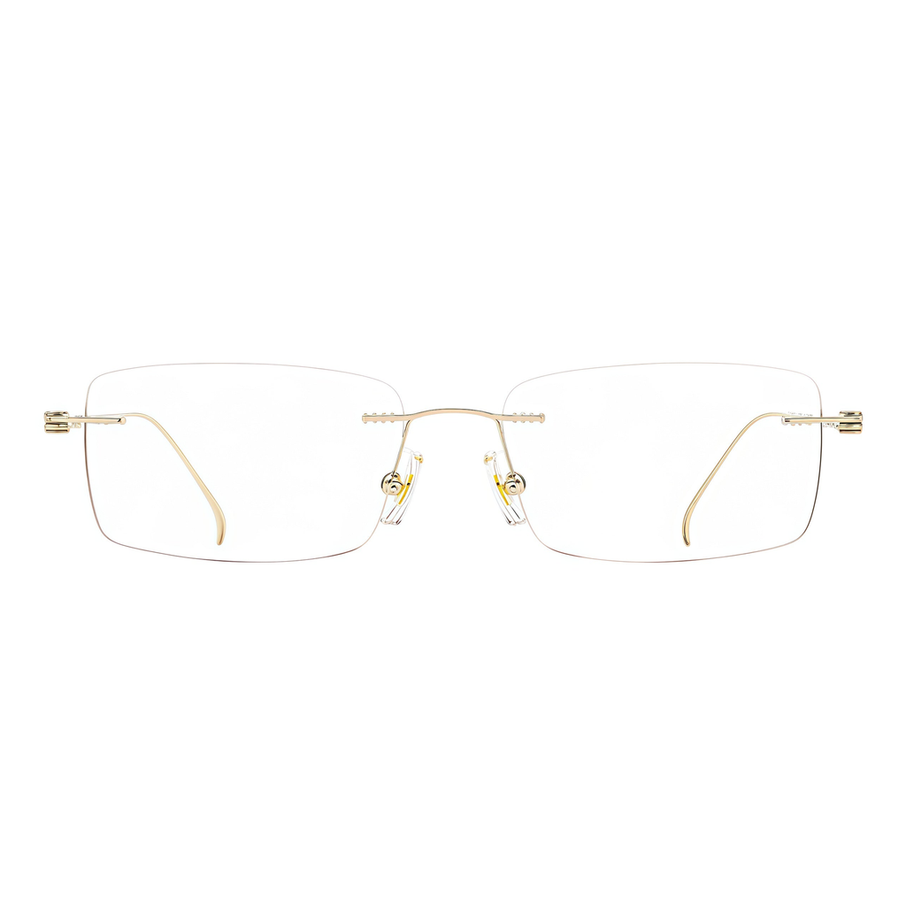 Gold titanium rimless glasses, front product view