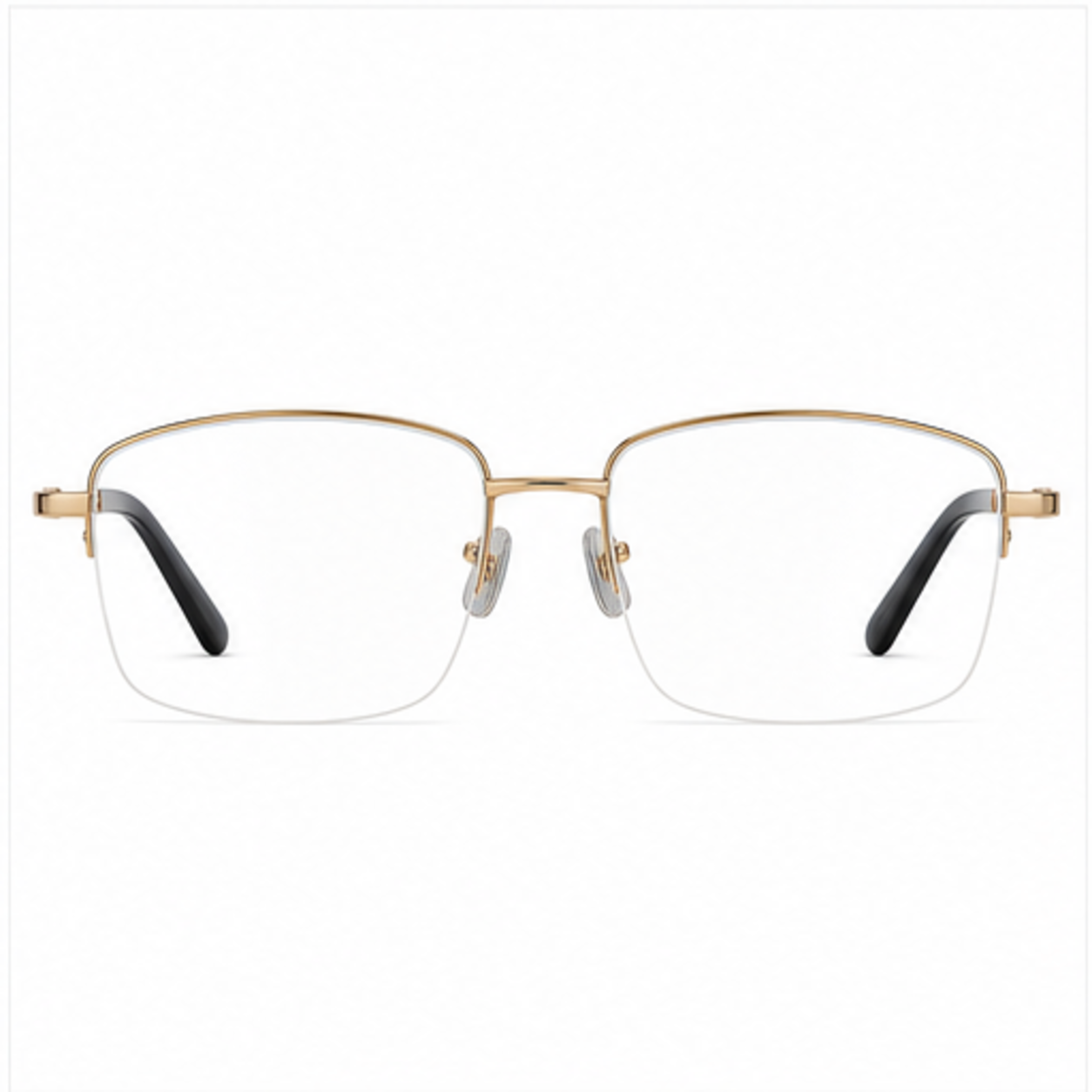 Gold unisex professional pure-titanium semi-rimless glasses, front product view