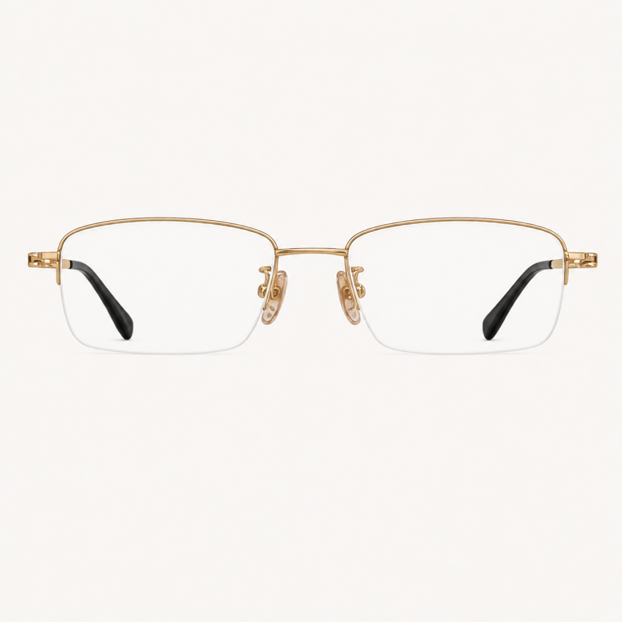 Gold unisex professional pure titanium semi-rimless glasses, front product view