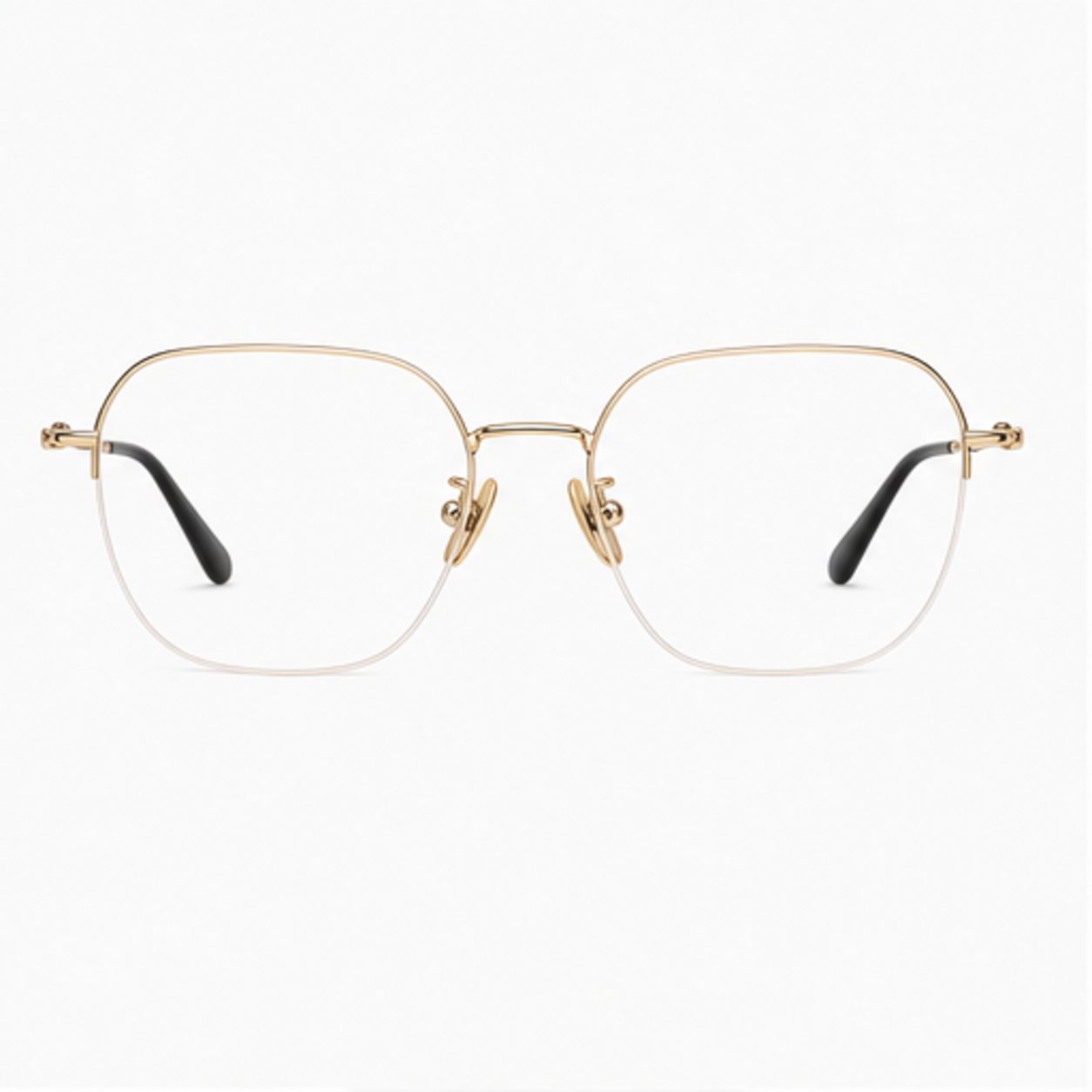 Gold women's modern pure titanium semi-rimless glasses, front product view