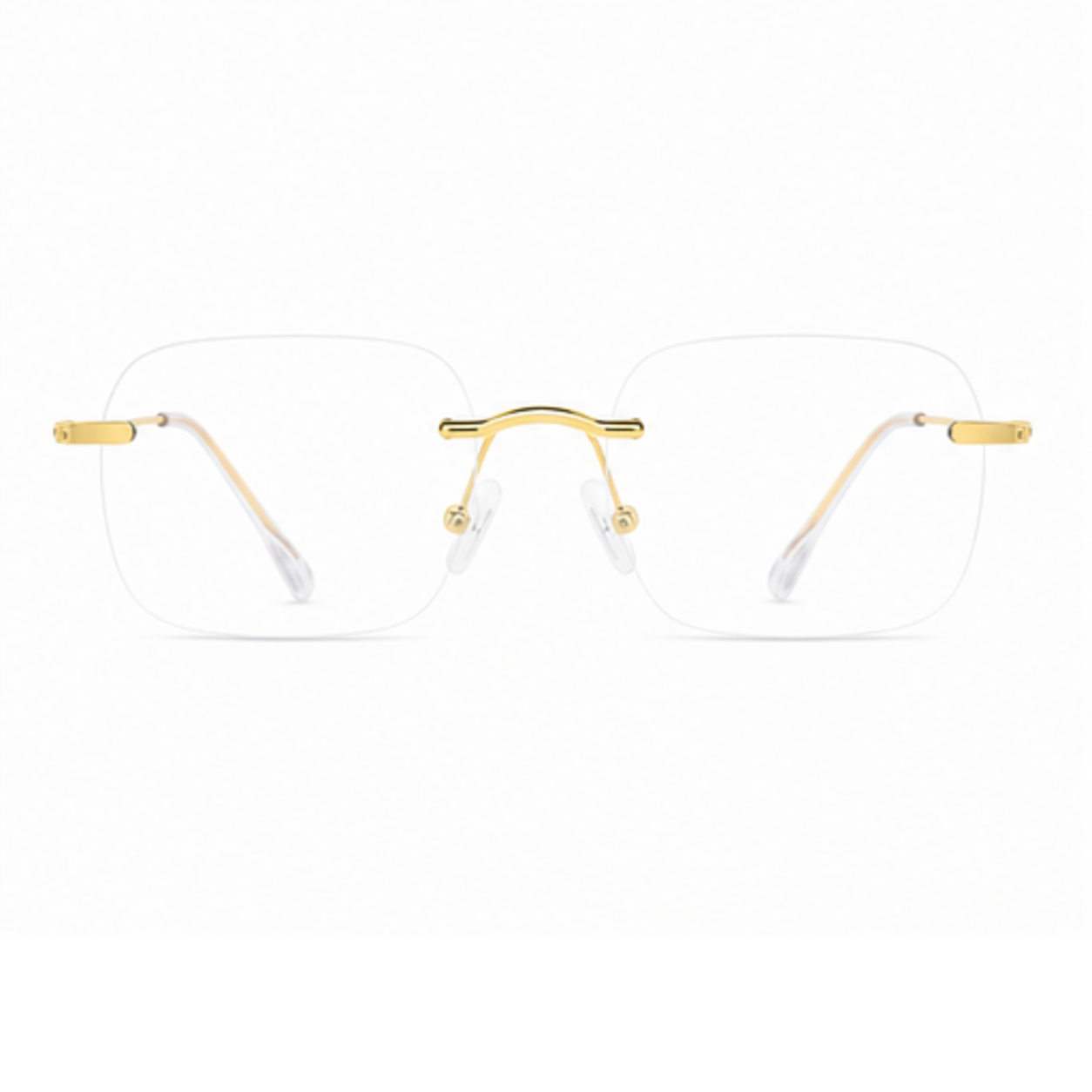 Gold women's small-fit alloy rimless glasses, front product view