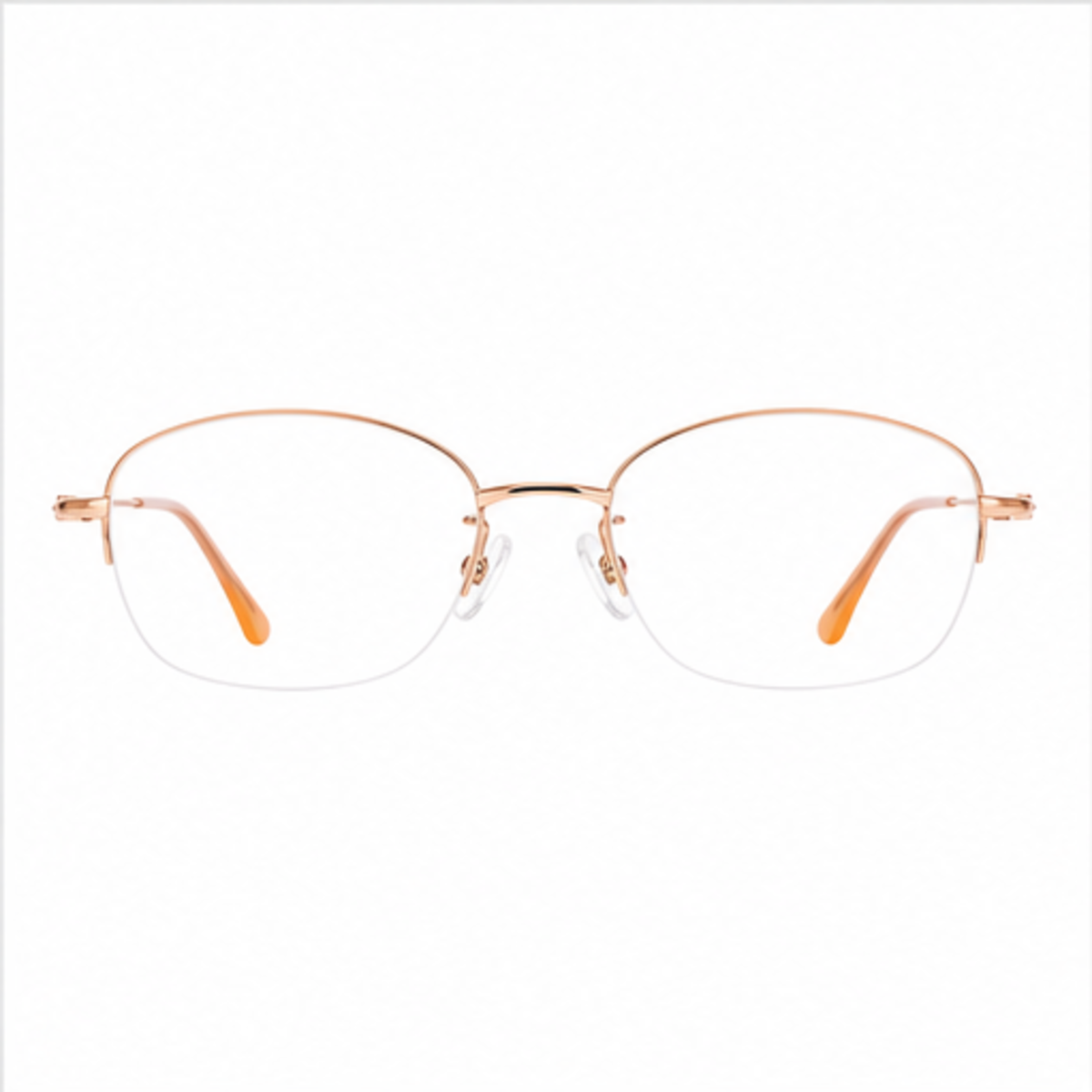 Gold women's stylish pure-titanium semi-rimless glasses, front product view