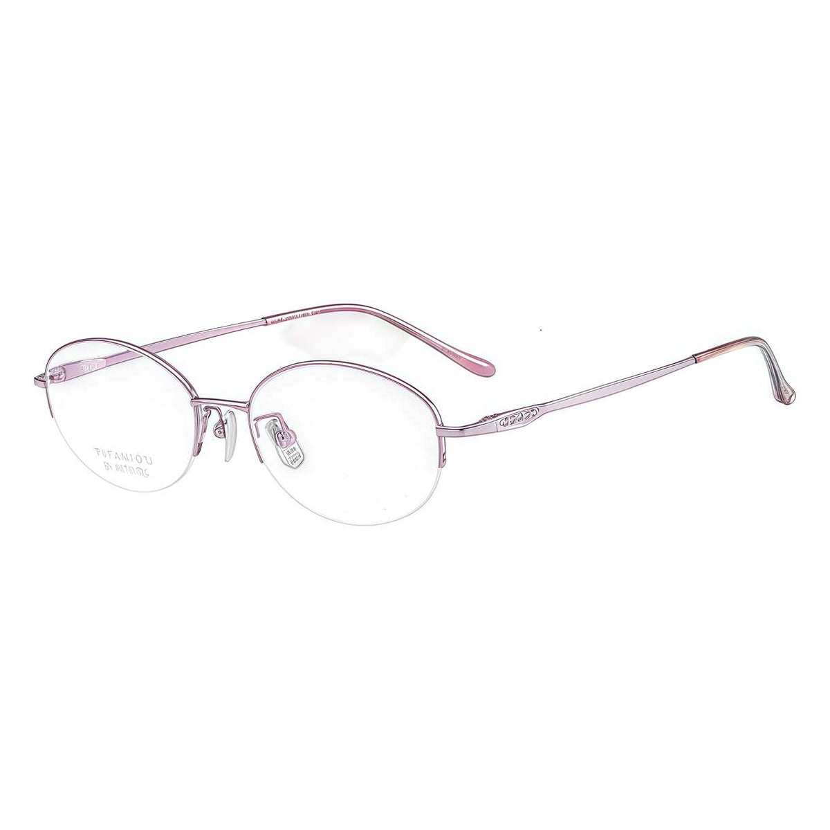 Grey and purple pure-titanium semi-rimless glasses, 45-degree product view