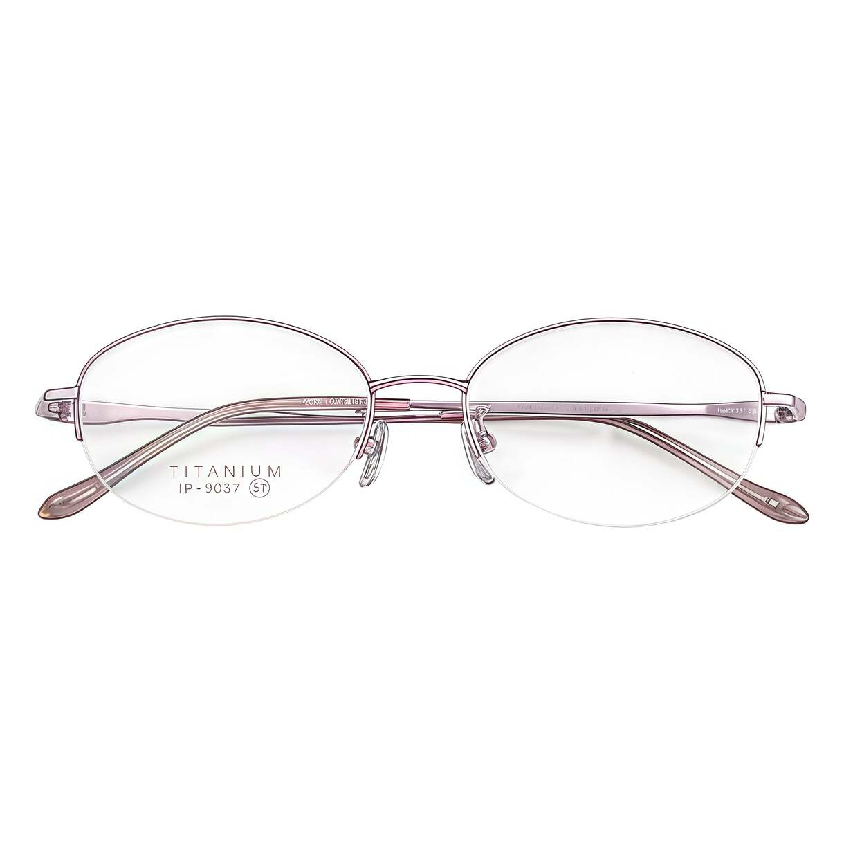 Grey and purple pure-titanium semi-rimless glasses, front product view