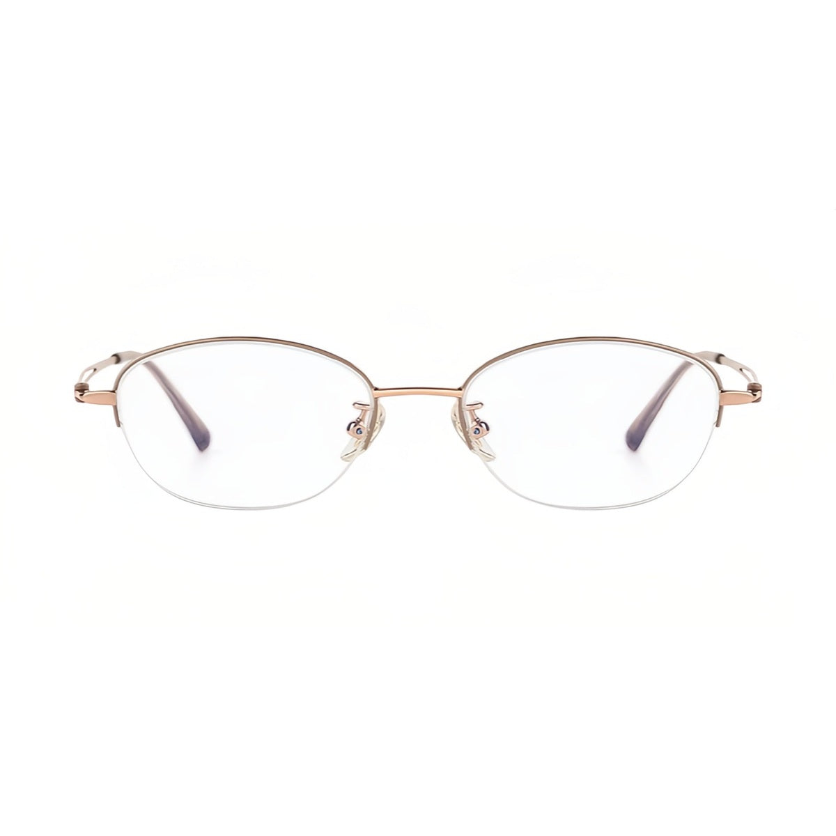 Grey/Rose Gold artistic soft-oval titanium semi-rimless glasses, front product view