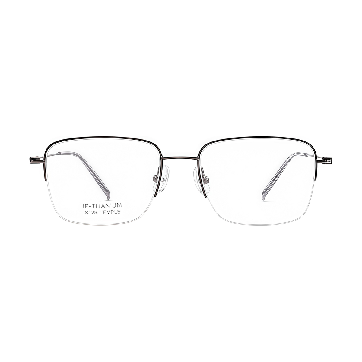 Gunmetal pure titanium semi-rimless eyeglass frame, front product view