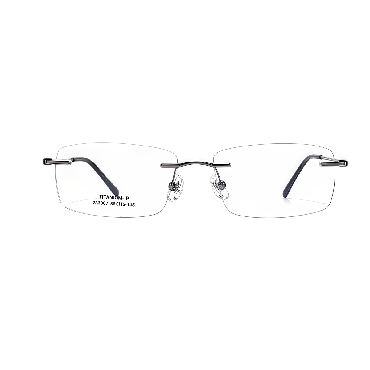 Gunmetal semi-titanium rimless glasses, front product view