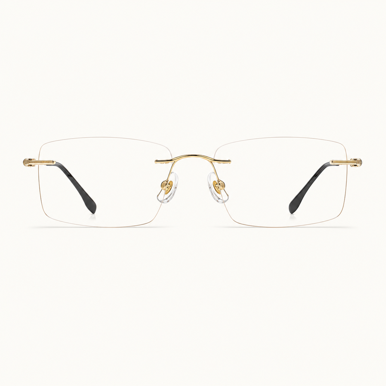 Gold semi-titanium rimless rectangular eyeglasses, straight-on product view