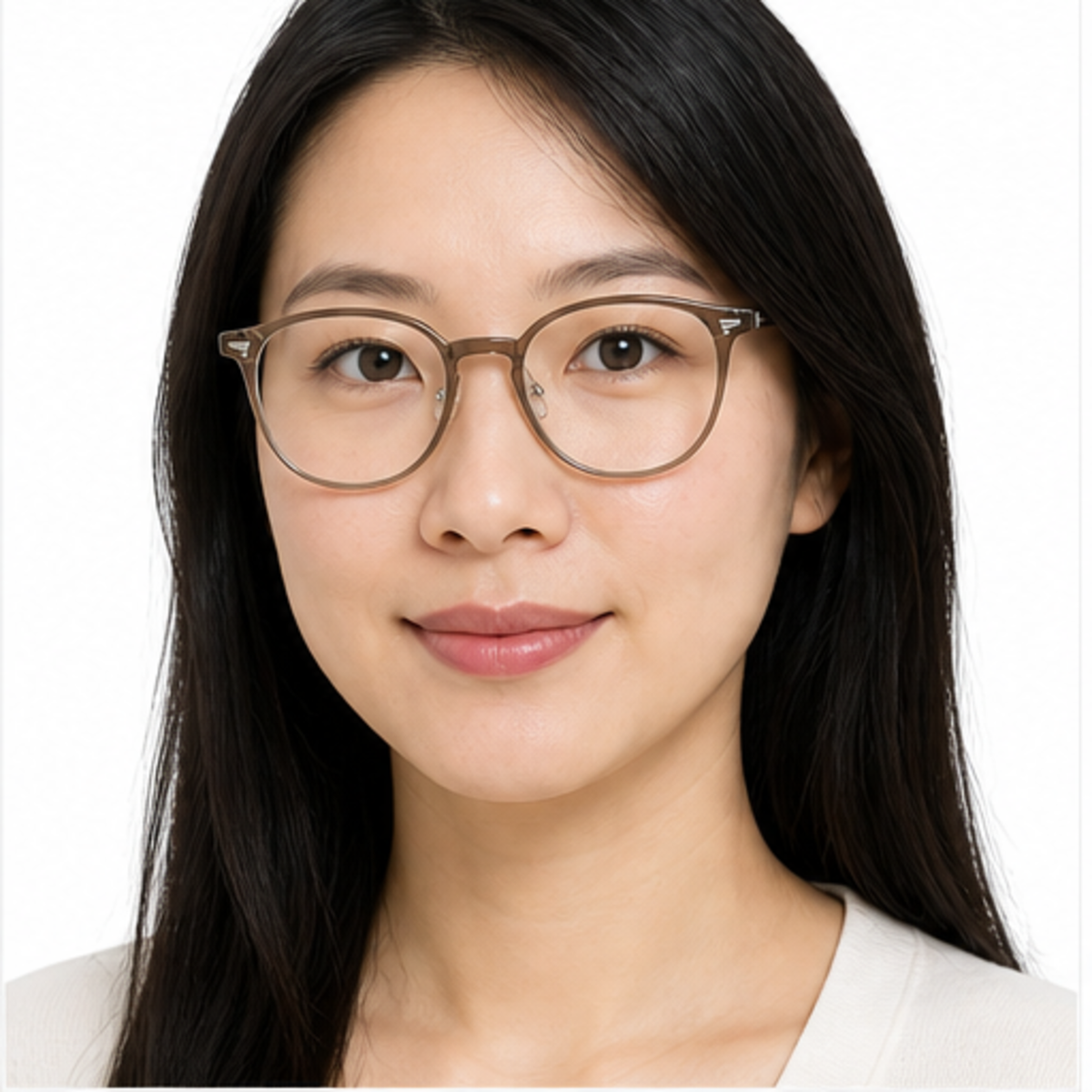 Latte Brown women's TR90 and alloy soft-square full-rim glasses worn by an adult East Asian woman