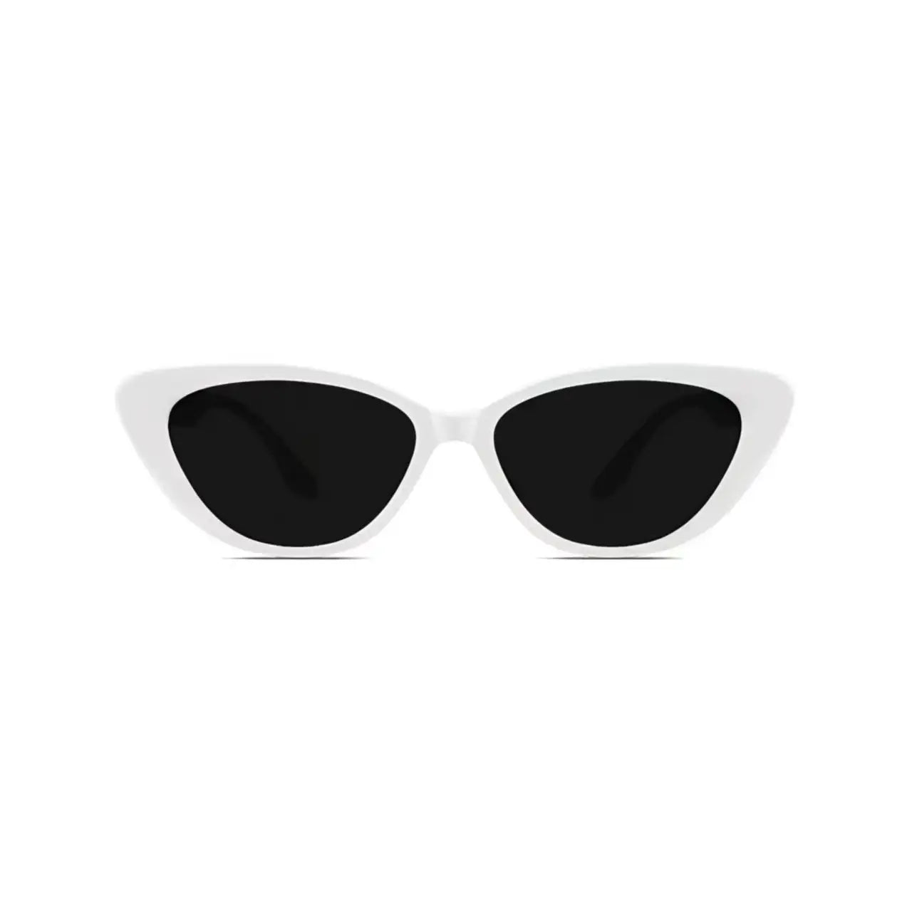 Women’s White full-rim small cat-eye sunglasses, straight-on product view