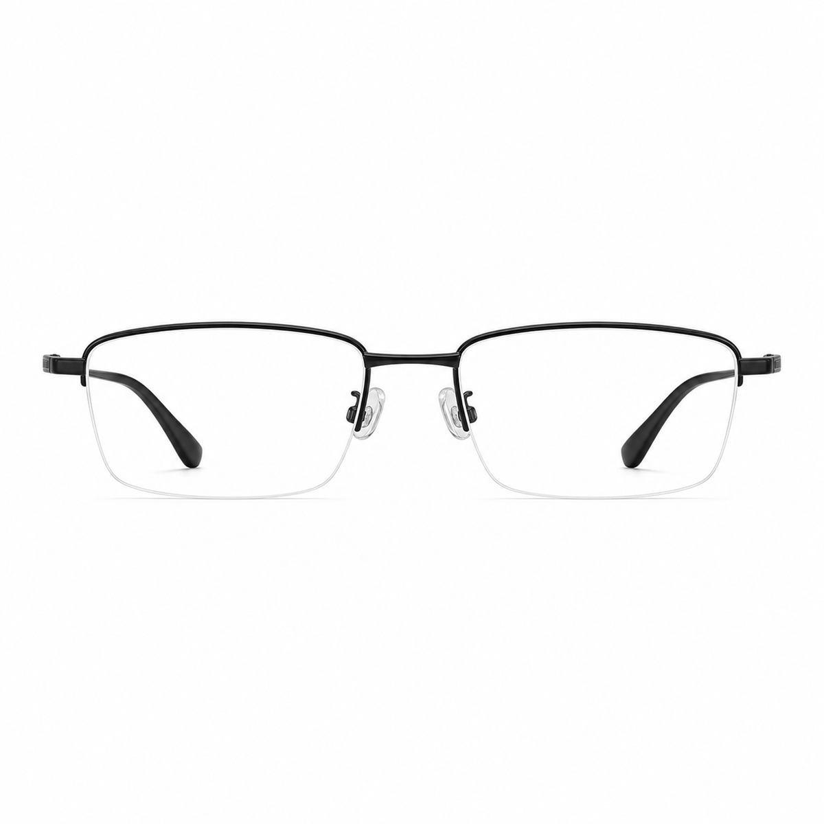 Black men's pure titanium semi-rimless glasses, front product view