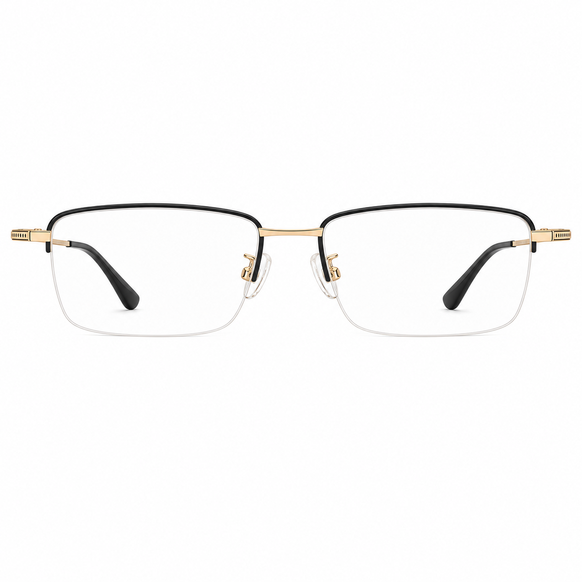 Black/Gold men's pure titanium semi-rimless glasses, front product view