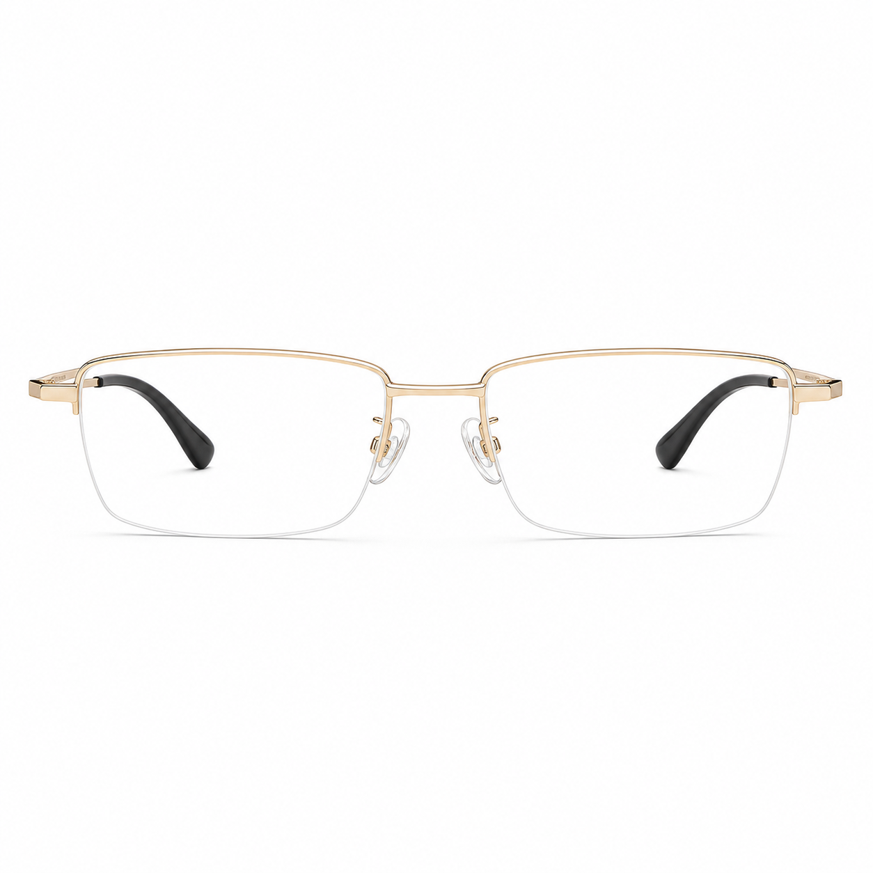 Gold men's pure titanium semi-rimless glasses, front product view