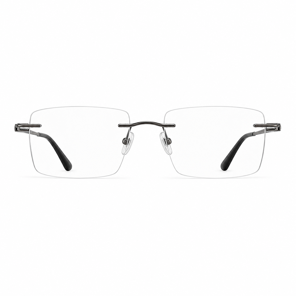 Gunmetal men's pure-titanium rimless double-slot glasses, front product view