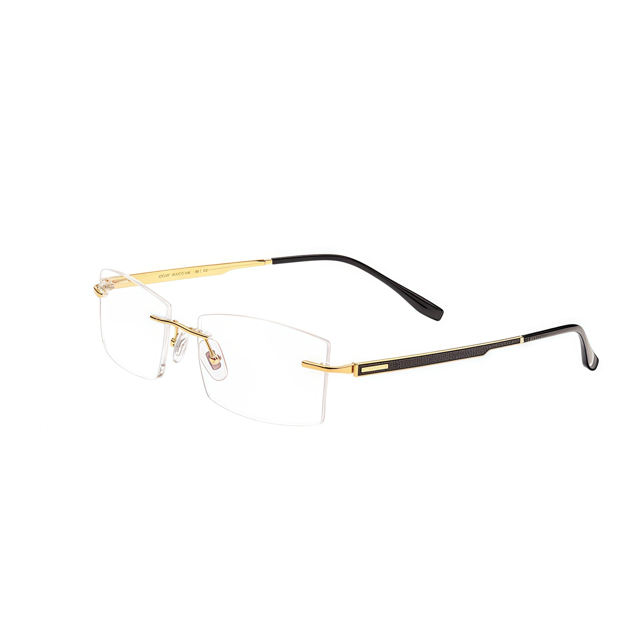 Gold men's pure-titanium rimless textured-temple glasses, 45-degree product view