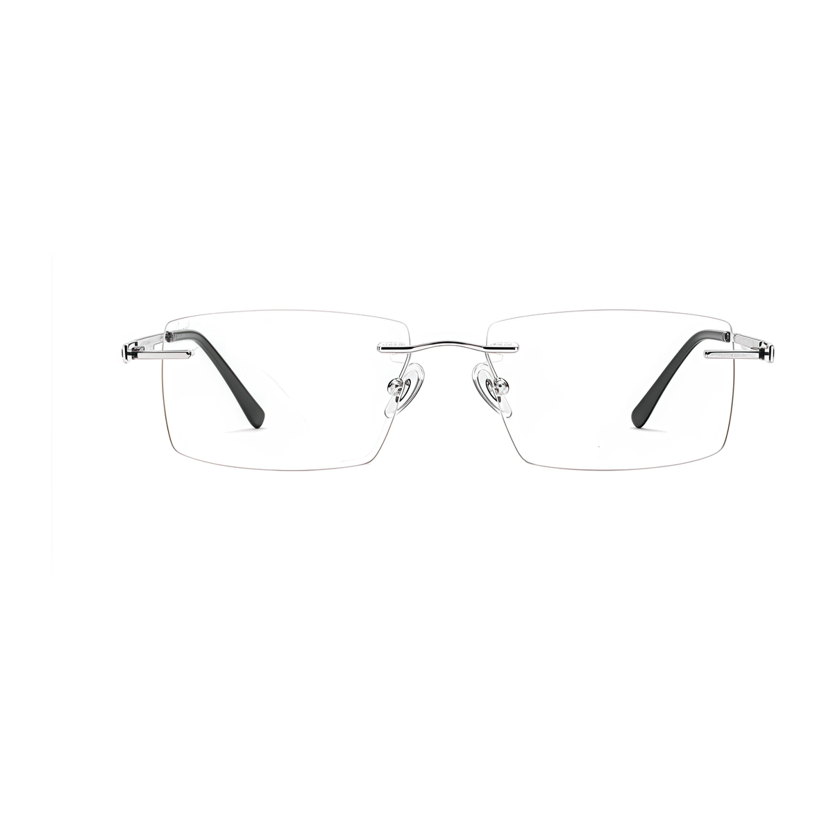 Silver men's pure-titanium rimless textured-temple glasses, front product view