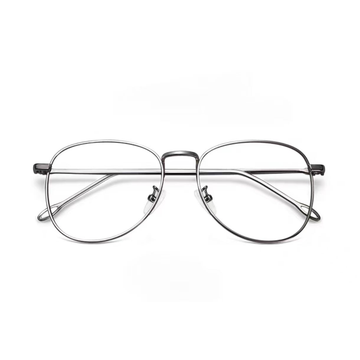 Gray men's retro oversized alloy full-rim glasses, front product view