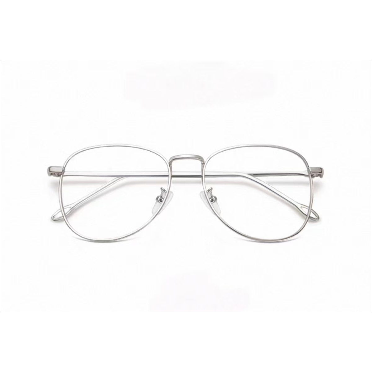 Silver men's retro oversized alloy full-rim glasses, front product view