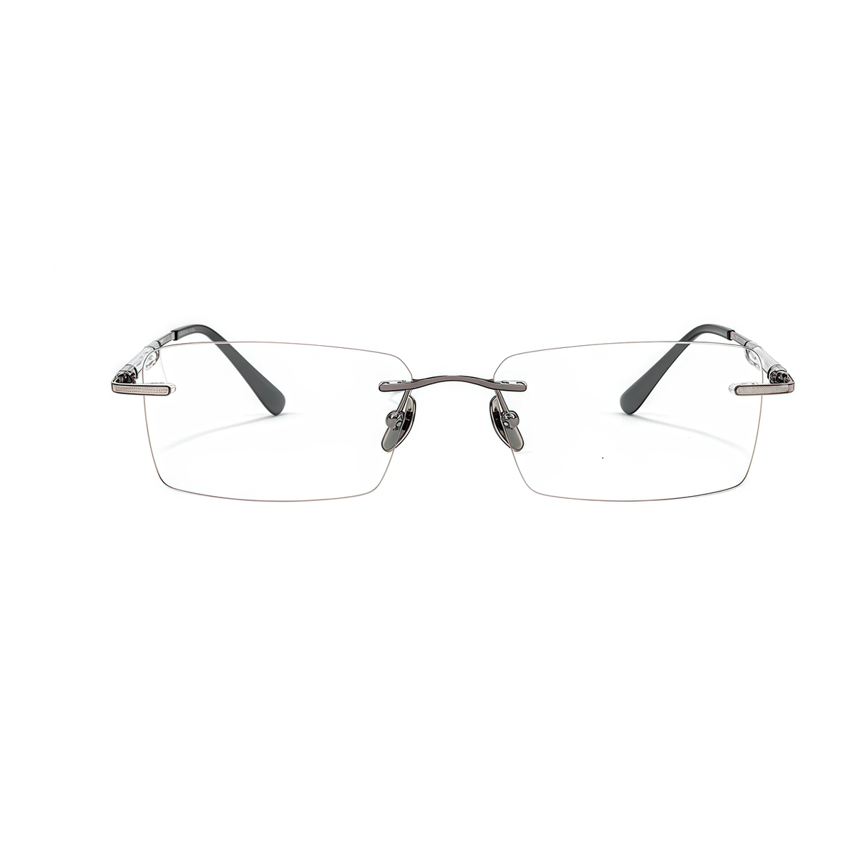 Gunmetal men's semi-titanium rimless segmented-temple glasses, front product view