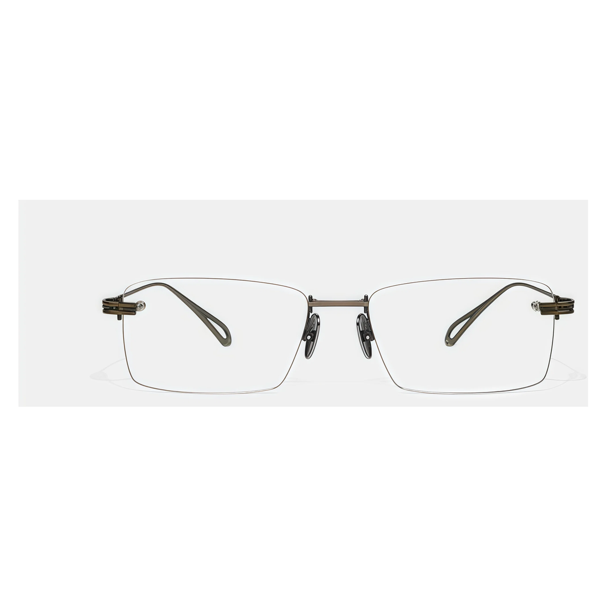 Antique Bronze men's titanium rimless open-loop glasses, front product view