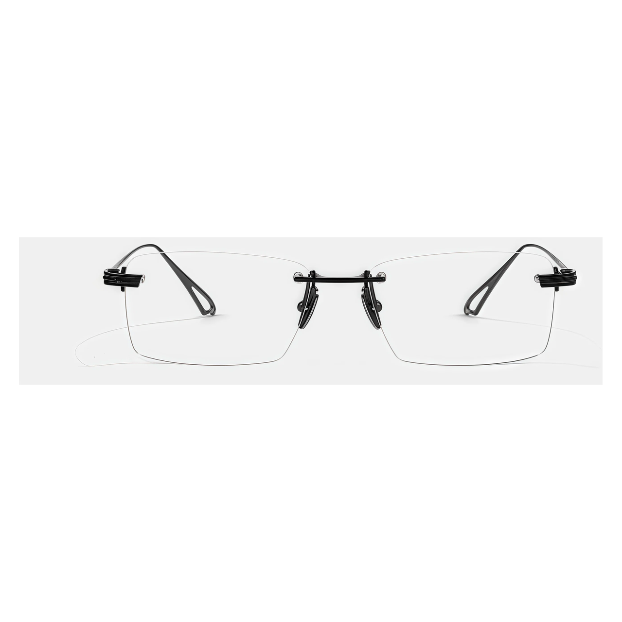 Black men's titanium rimless open-loop glasses, front product view