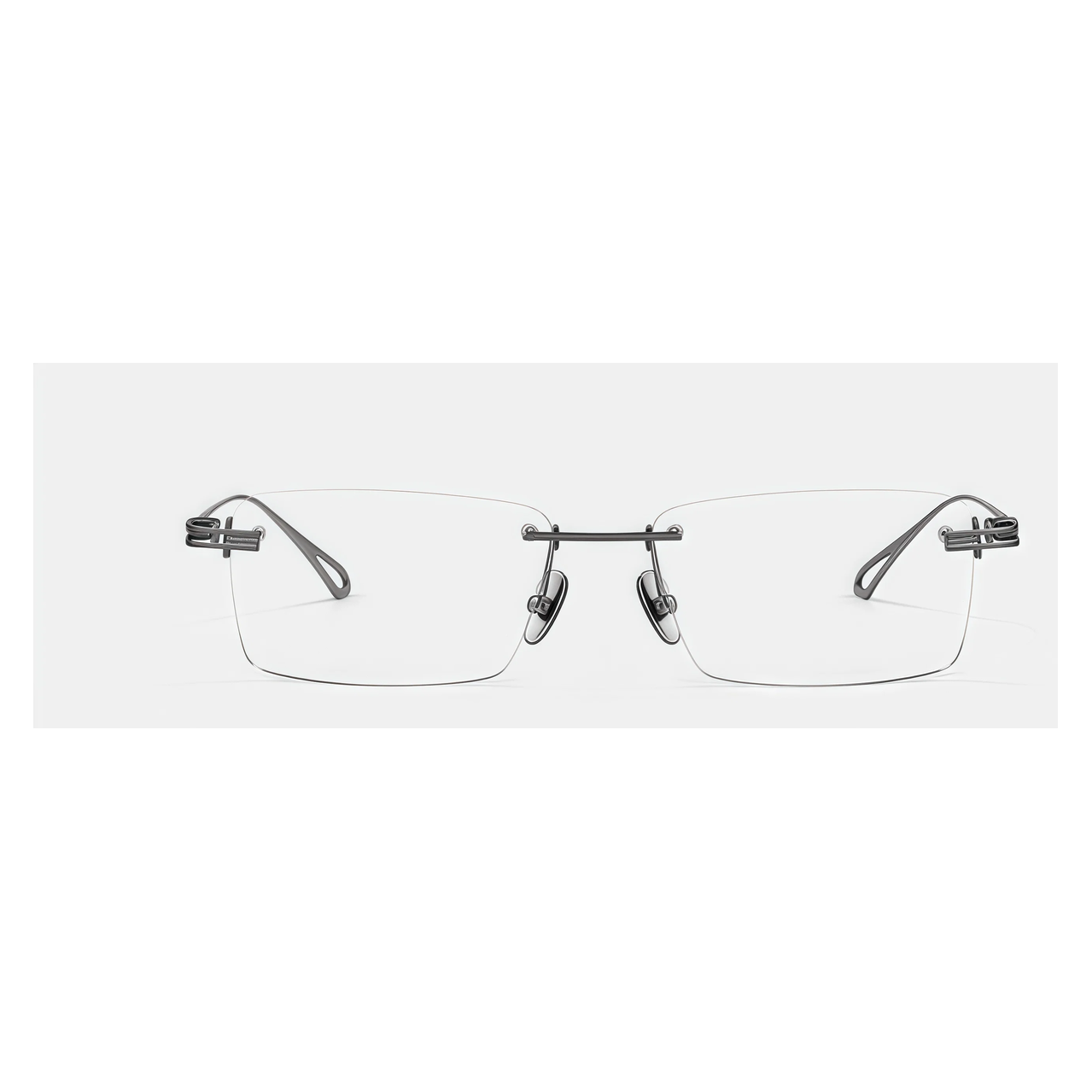 Silver men's titanium rimless open-loop glasses, front product view