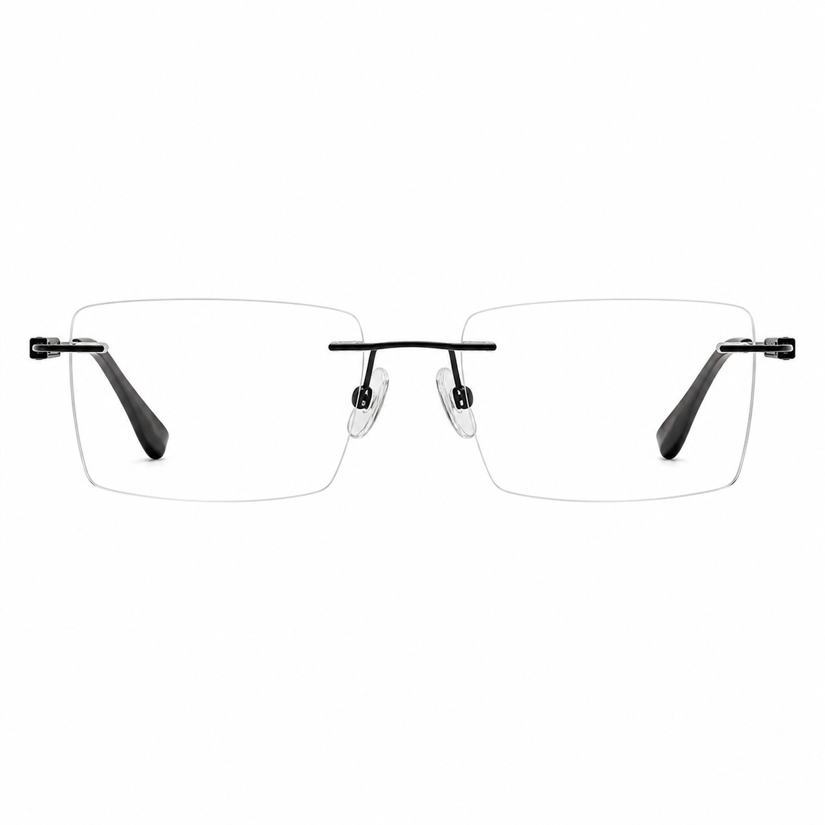 Black men's titanium rimless rectangular glasses, front product view