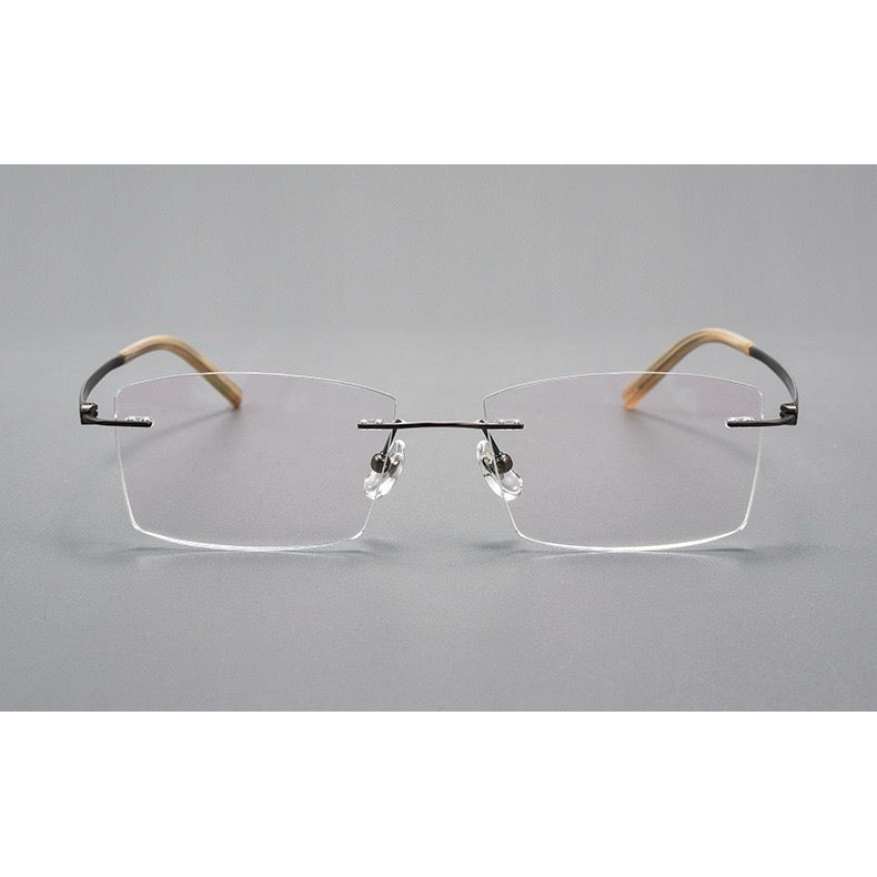 Coffee Brown men's titanium rimless rectangular glasses, front product view