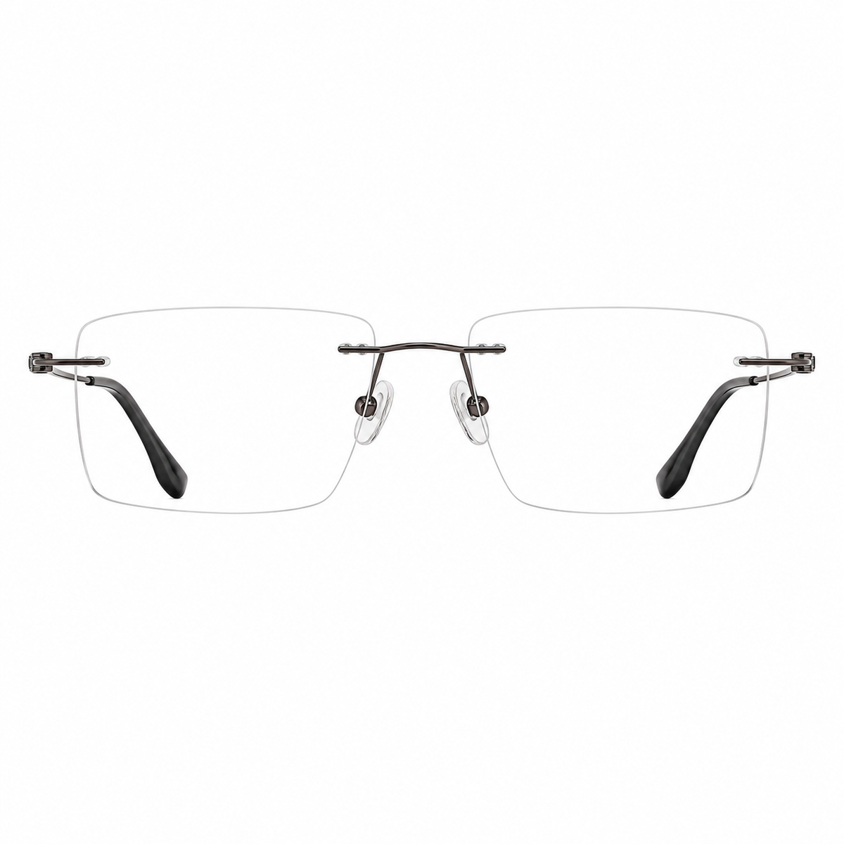 Gunmetal men's titanium rimless rectangular glasses, front product view