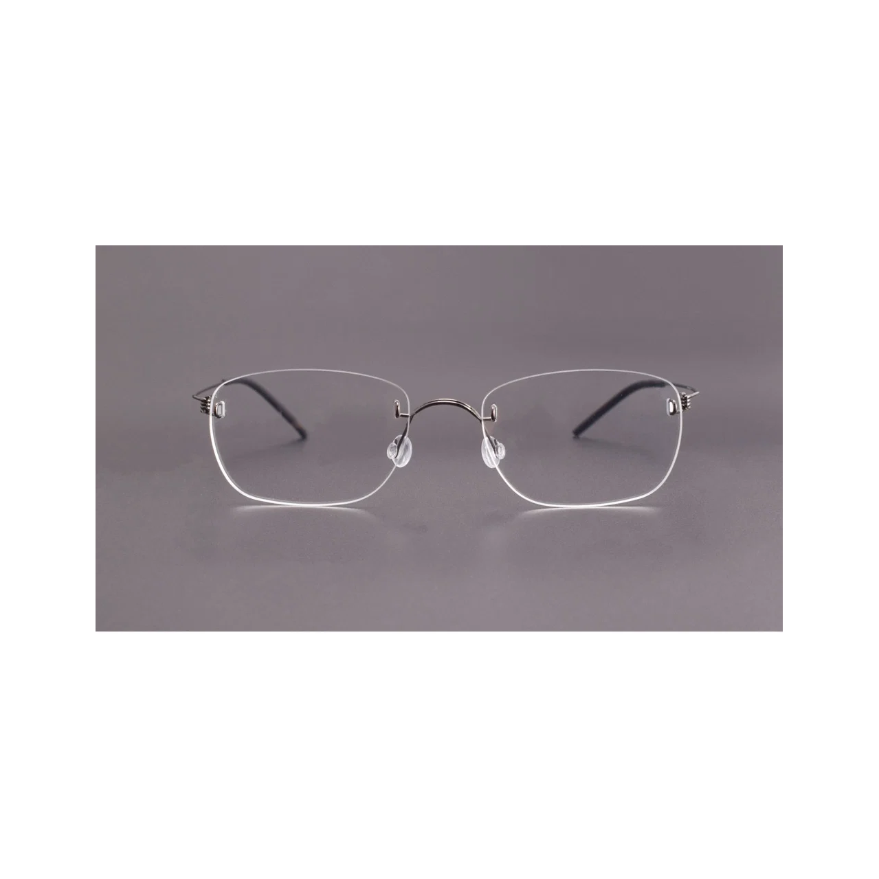 Gunmetal men's titanium rimless spring-hinge glasses, front product view