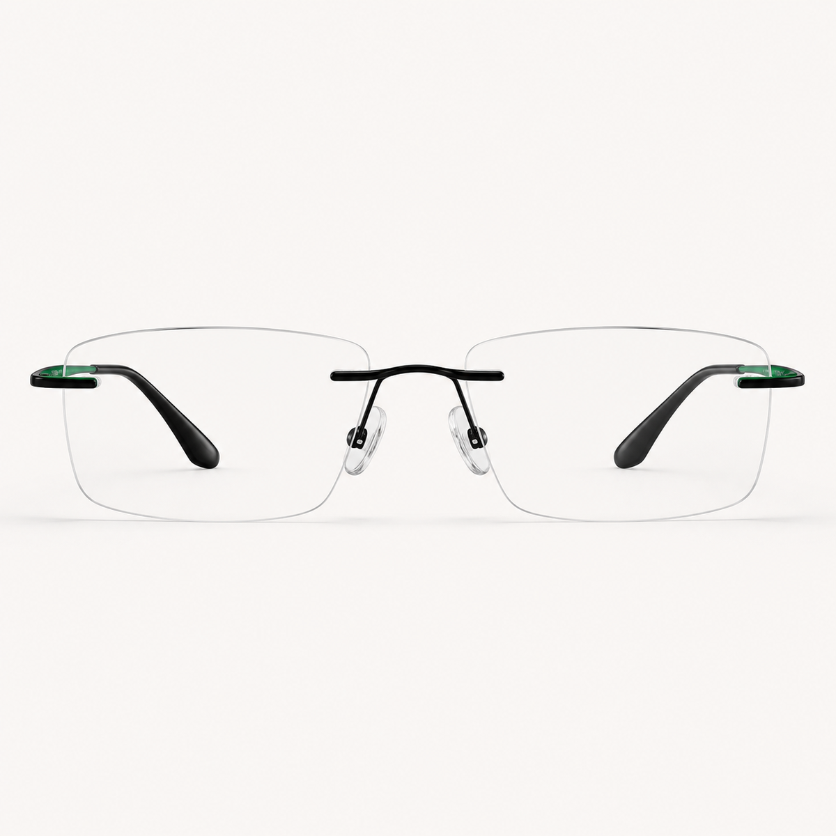 Black/Green titanium rimless slim rectangular eyeglasses, straight-on product view
