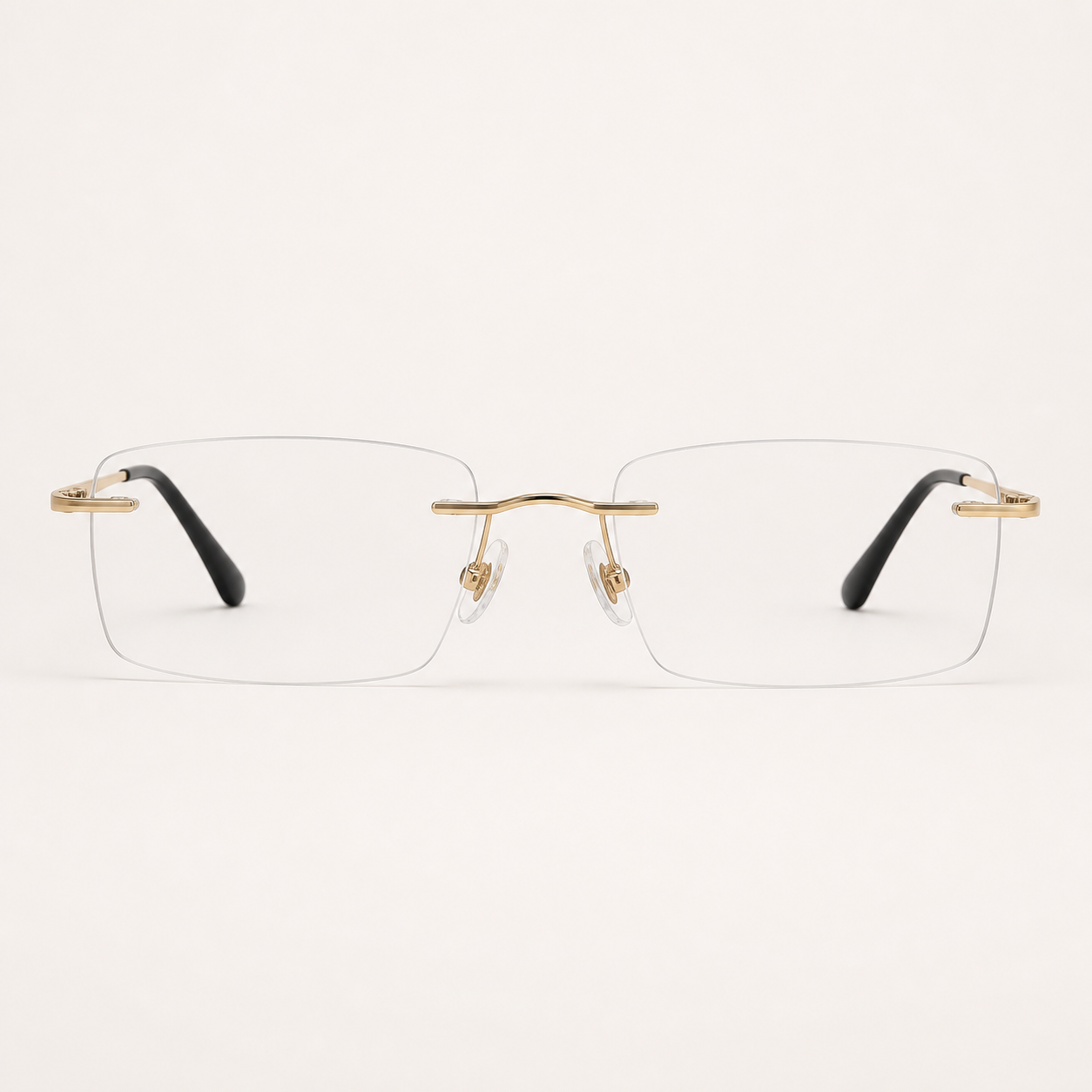Gold titanium rimless slim rectangular eyeglasses, straight-on product view