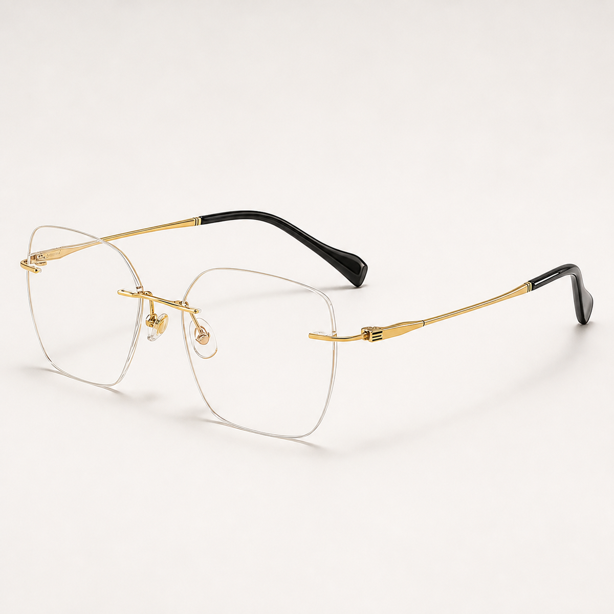Gold pure titanium rimless soft-square eyeglasses, 45-degree product view