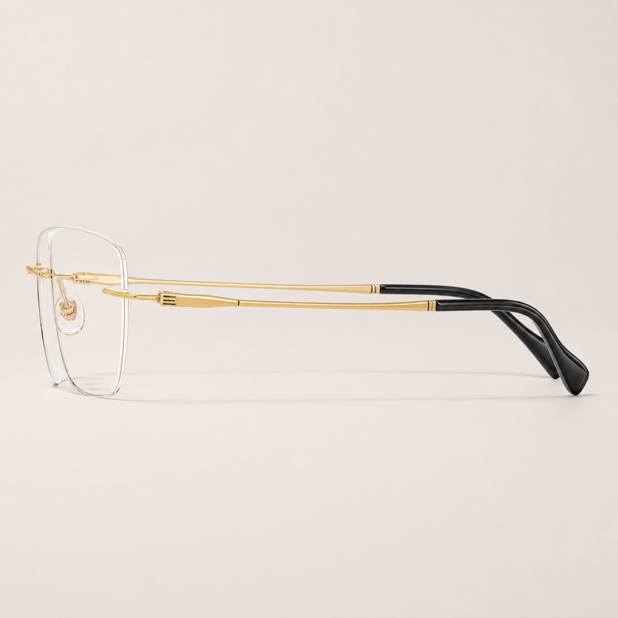 Gold pure titanium rimless soft-square eyeglasses, side-profile product view