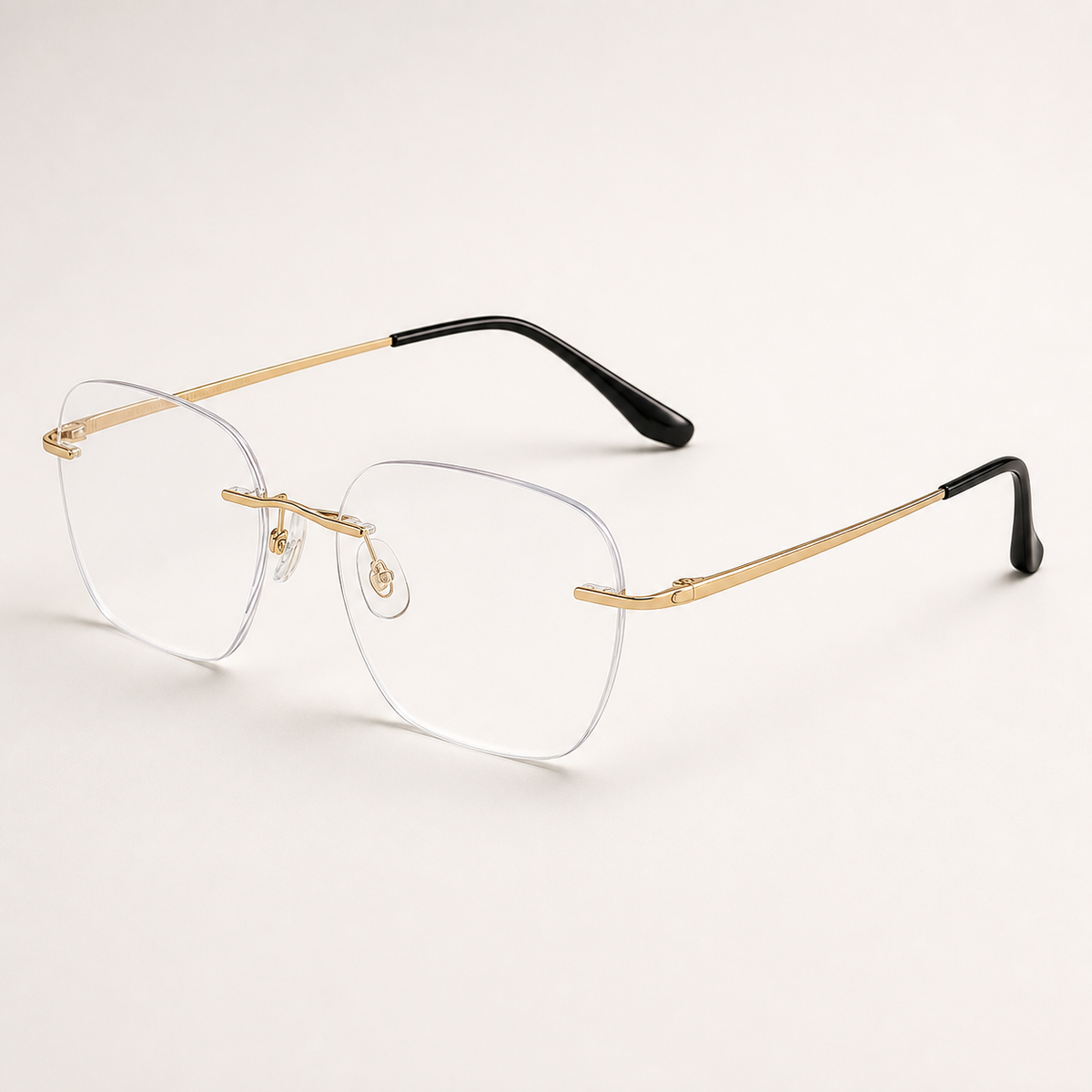 Gold titanium rimless deep soft-square eyeglasses, 45-degree product view