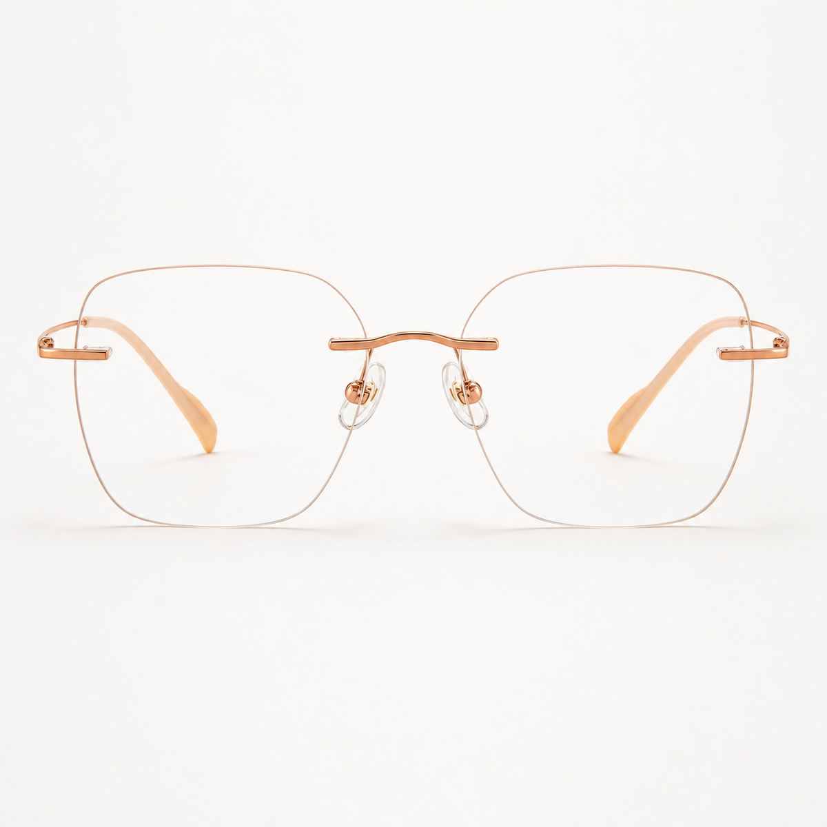 Rose Gold pure titanium rimless soft-square eyeglasses, straight-on product view