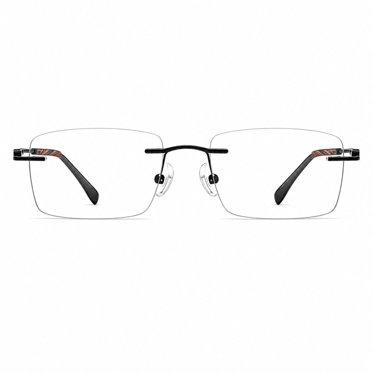 Black men's alloy rimless rectangular inlay-temple glasses, front product view