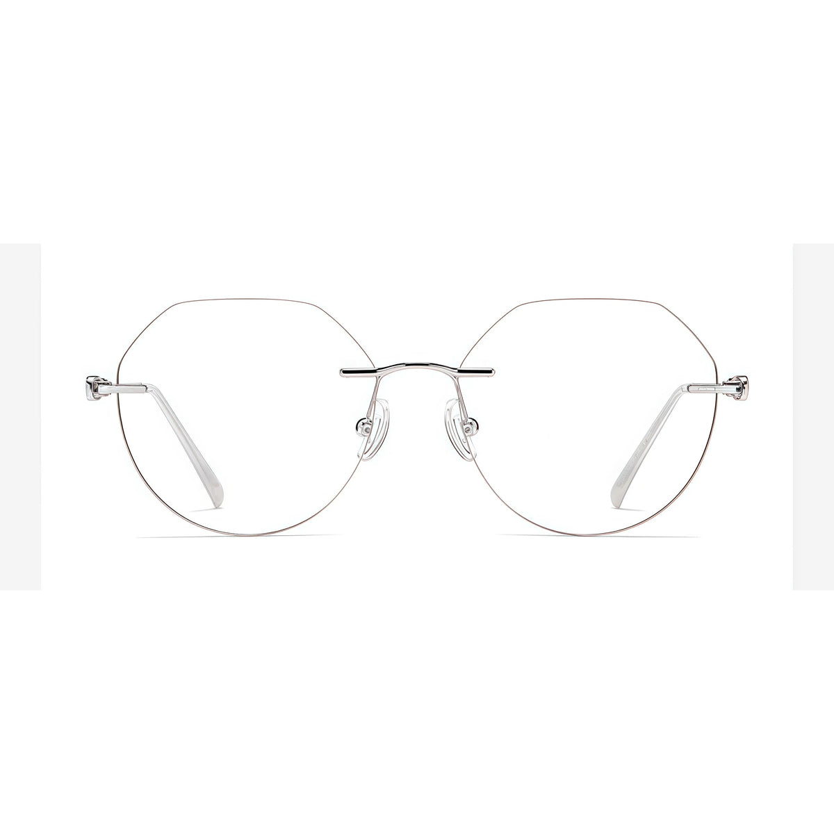 Silver women's alloy rimless geometric filigree-temple glasses, front product view