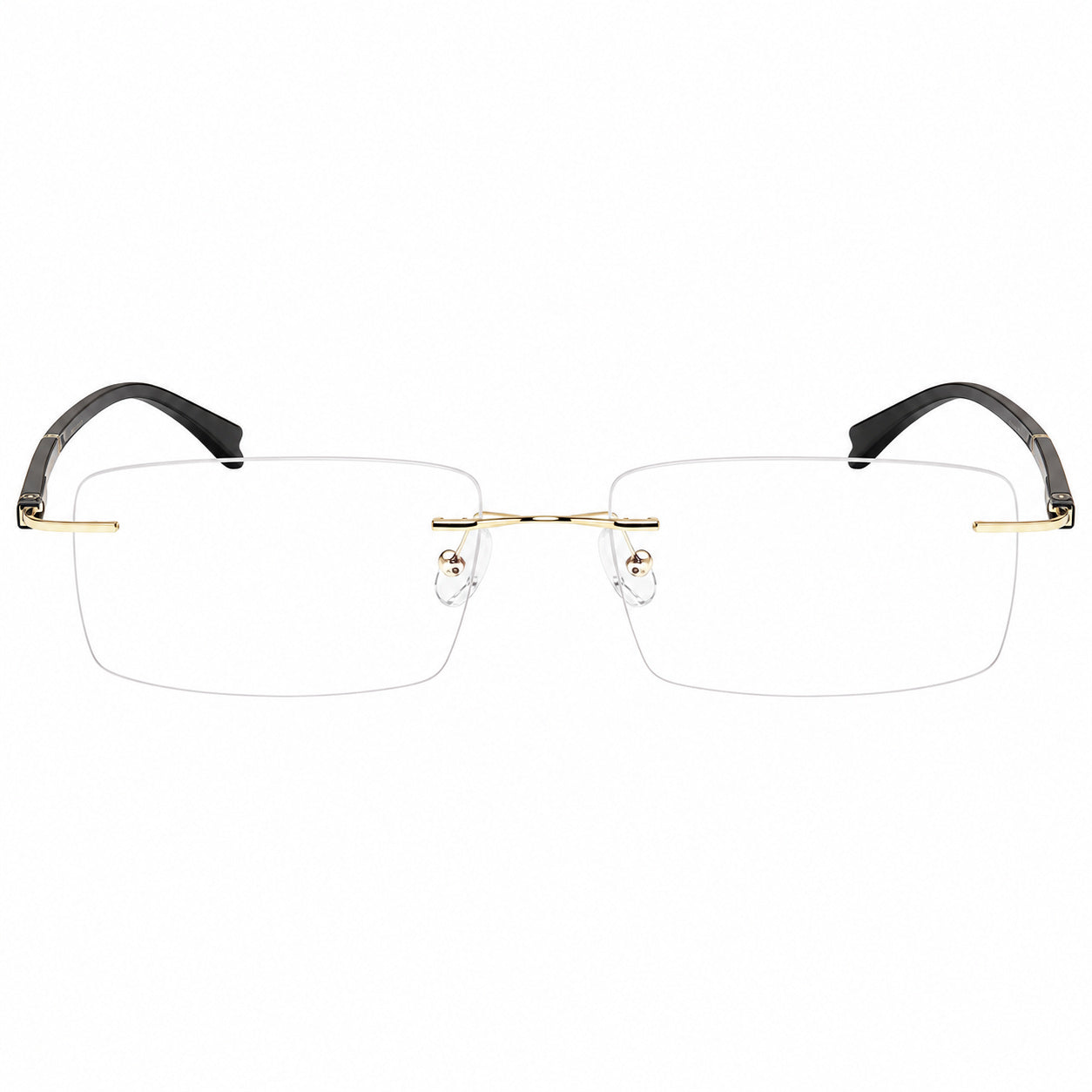 Gold men's alloy rimless rectangular double-slot-temple glasses, front product view