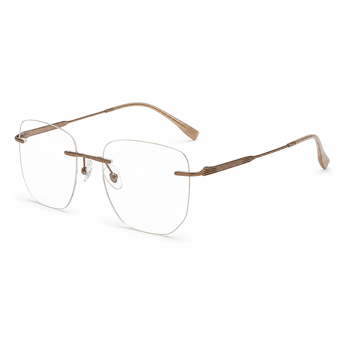 Antique Bronze women's titanium rimless softly-square leaf-temple glasses, 45-degree product view