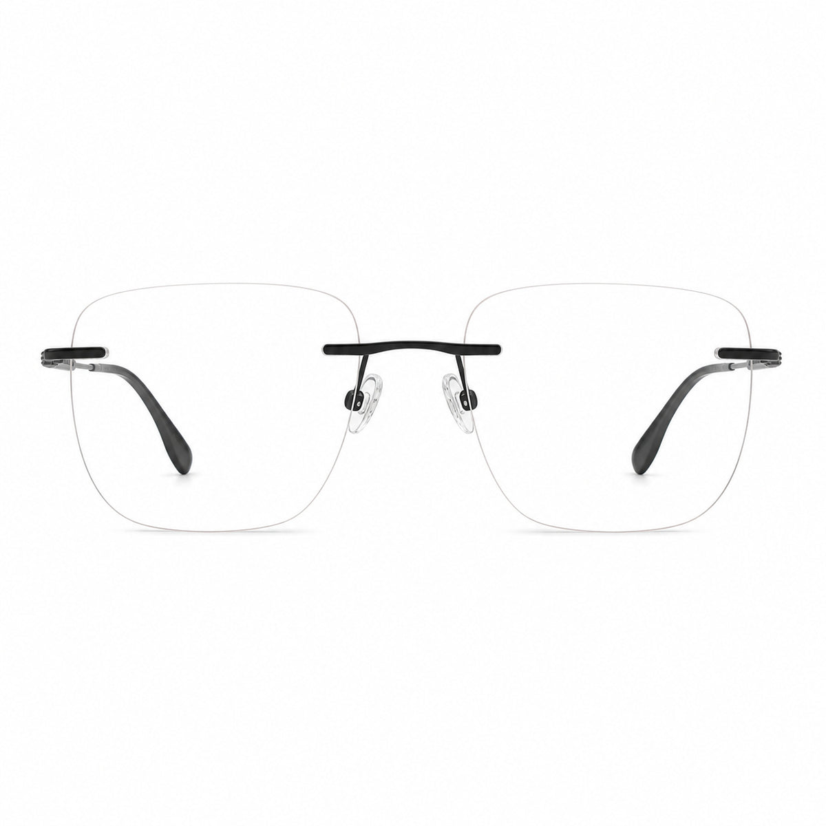 Black women's titanium rimless softly-square leaf-temple glasses, front product view