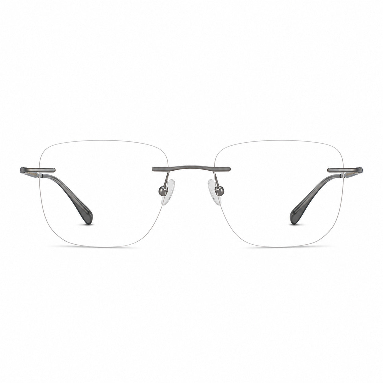 Gunmetal women's titanium rimless softly-square leaf-temple glasses, front product view